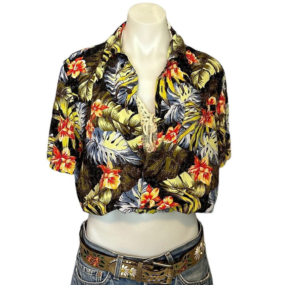 Hawaiian Shirt Tropical Button Down Crop Top One Size Boxy Coconutgirl Unique